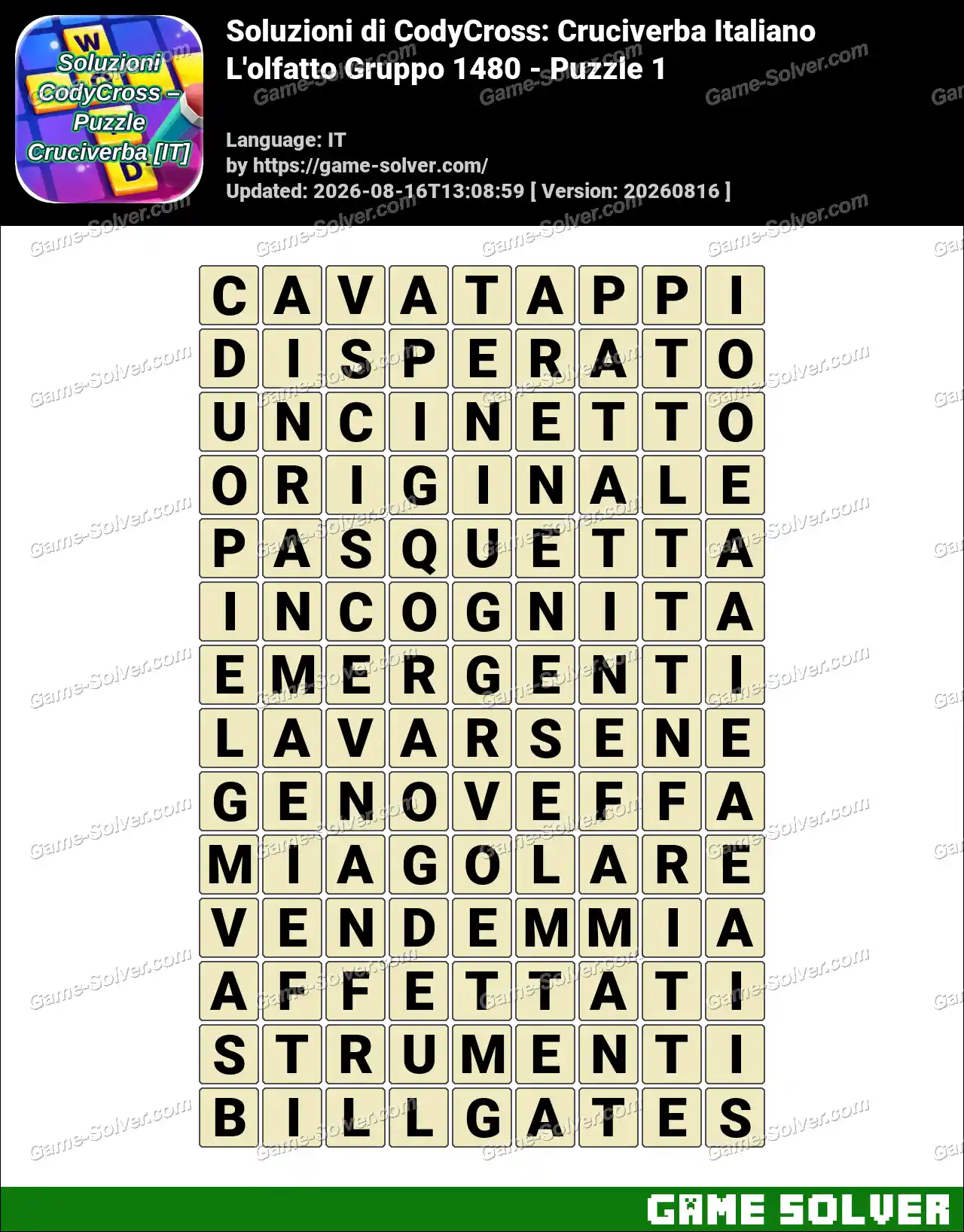 Soluzioni di CodyCross: Cruciverba Italiano L’olfatto Gruppo 1480 – Puzzle 1